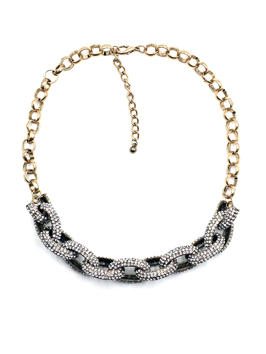 Chain Link Pave Stone Necklace