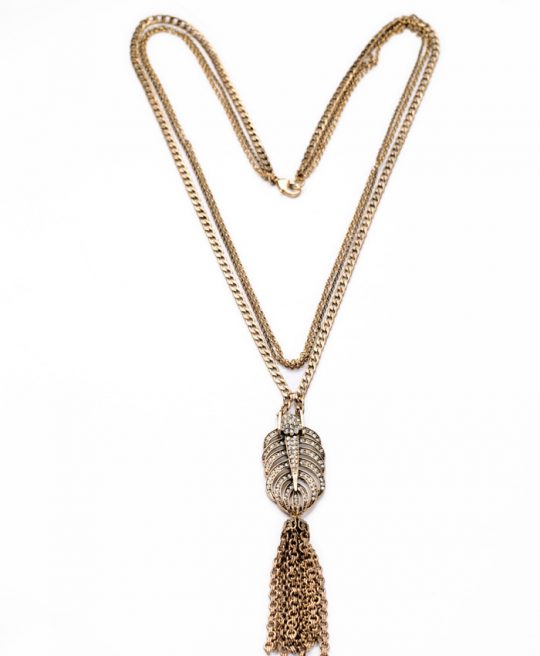 Feather Pave Stone Pendant Necklace 2