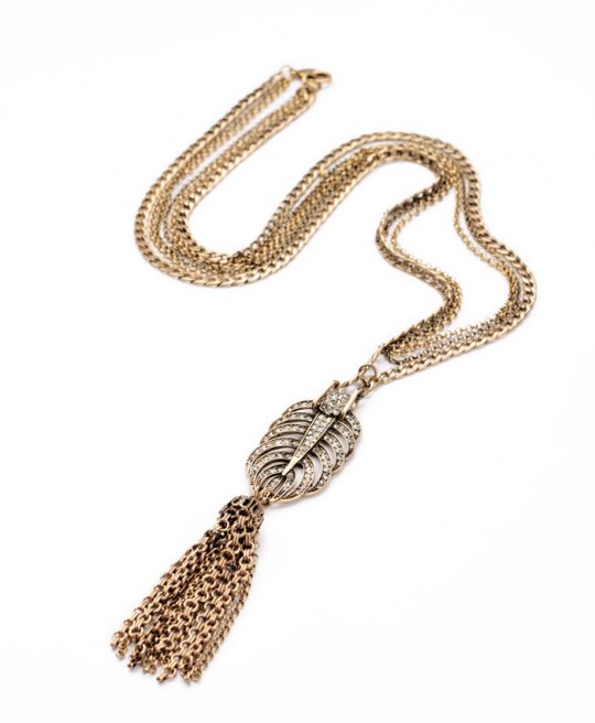 Feather Pave Stone Pendant Necklace 4