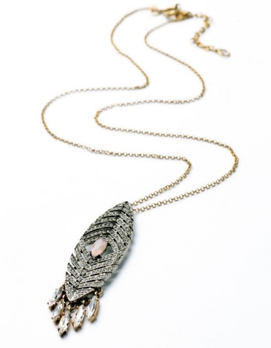 Pink Fringe Pave Stone Pendant Necklace 6 (1)