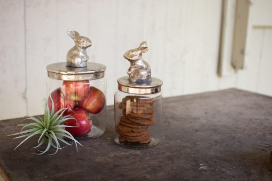 Glass Silver Bunny Canister Set of 2