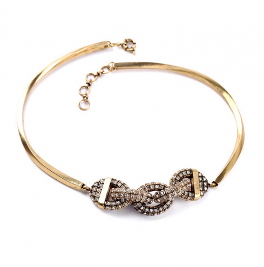Gold Chain Link Pave Stone Collar Necklace
