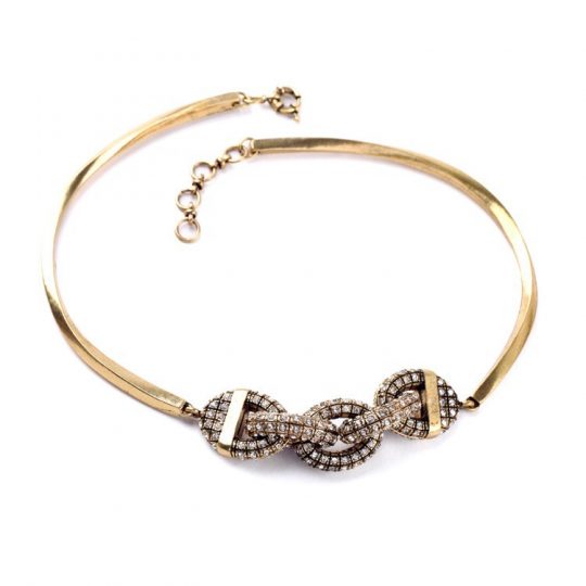 Gold Chain Link Pave Stone Collar Necklace 3