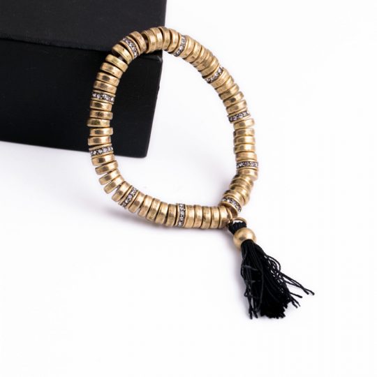Gold Stone Black Tassel Bracelet