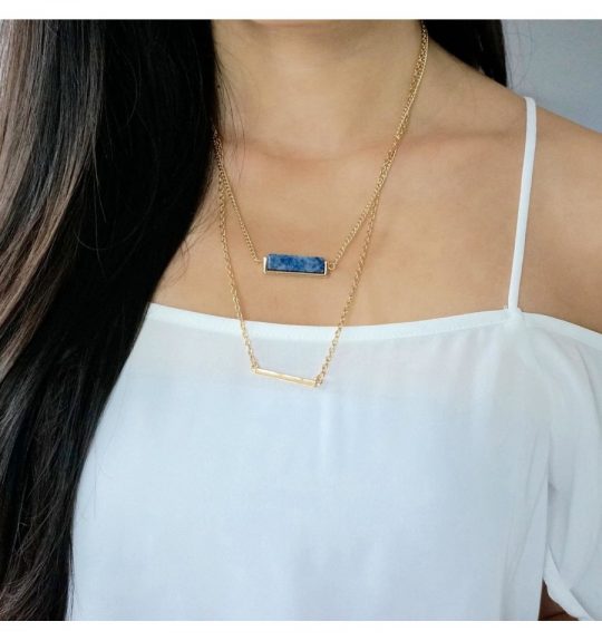 Sequence Blue Lapis stone-and-bar-layered-necklace 2