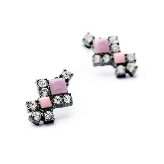 Pink Purple Crystal Drop Stud Earrings 3