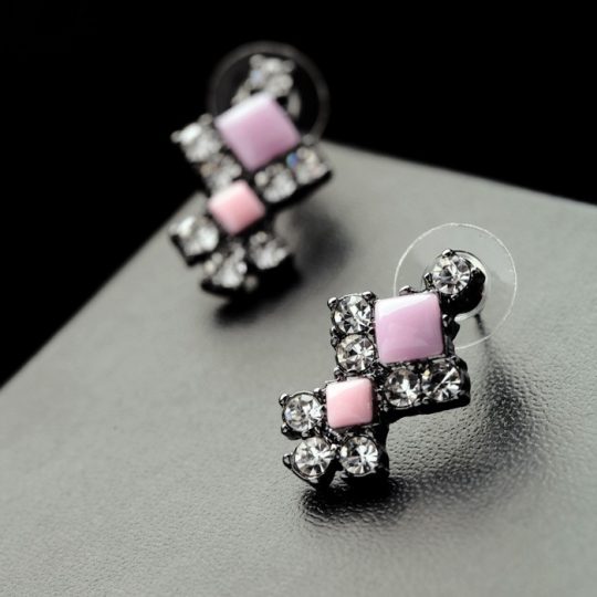 Pink Purple Crystal Drop Stud Earrings 4