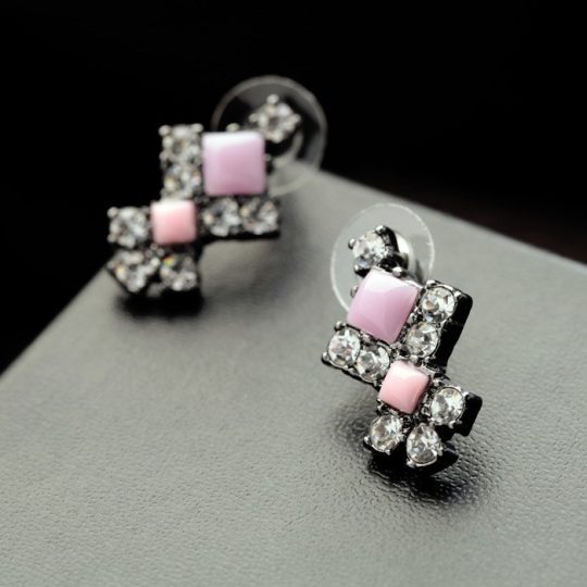 Pink Purple Crystal Drop Stud Earrings 5