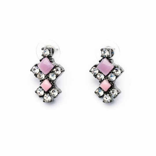 Pink Purple Crystal Drop Stud Earrings