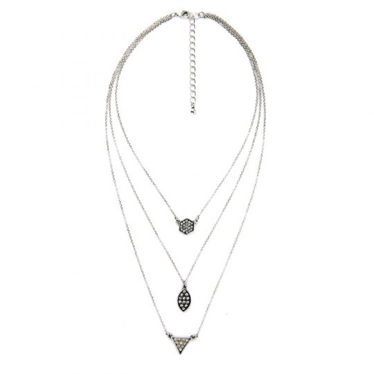 Belini Pave Stone Geometric 3 Layer Necklace