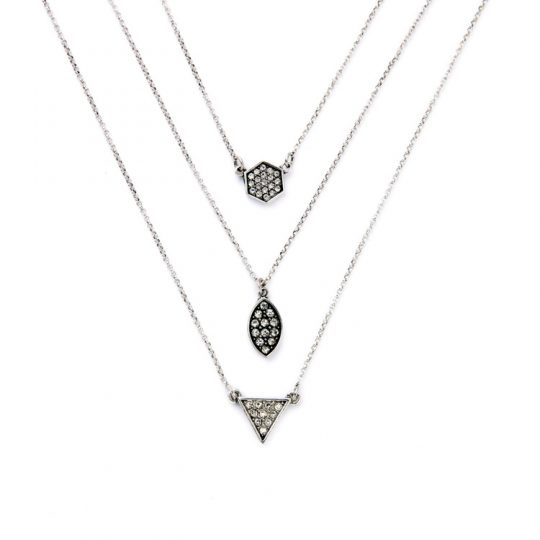 Belini Pave Stone Geometric 3 Layer Necklace 5