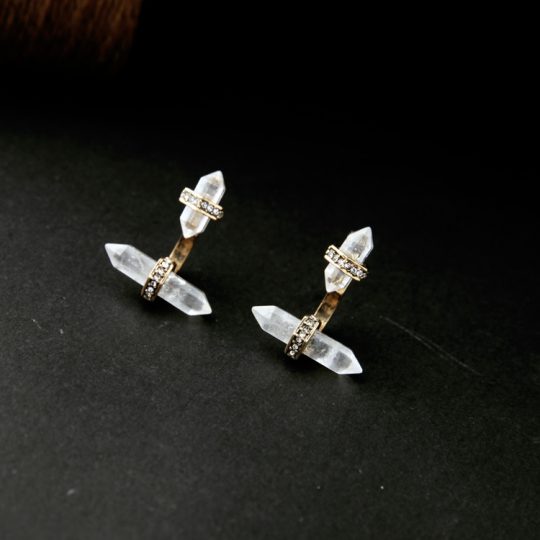 Clear Natural Stone Pave Drop Earrings 3