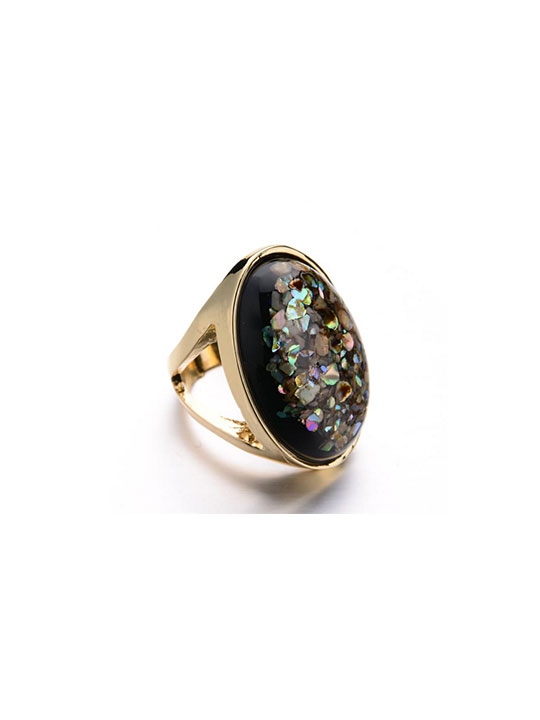 black iridescent Stone ring