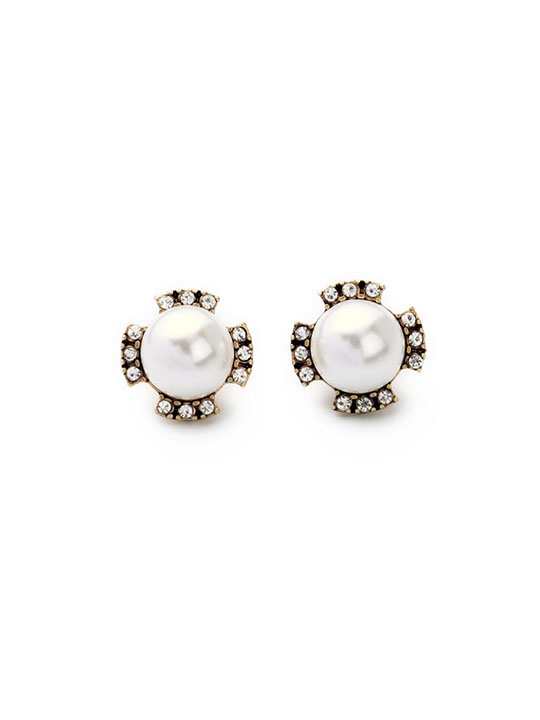 pearl crystal stud earrings