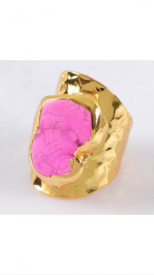 hot pink natural stone ring