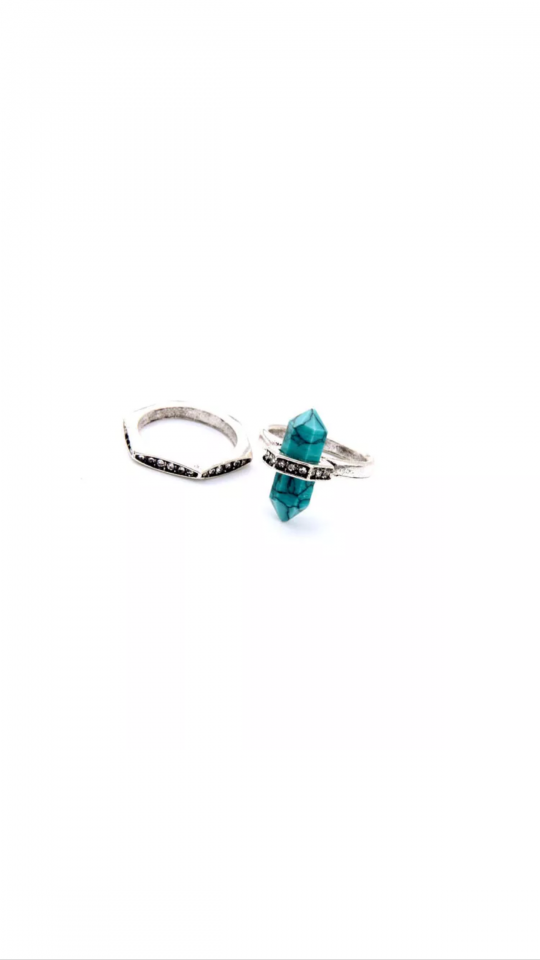 turquoise natural stone ring set 6