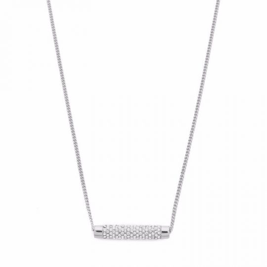silver bevel bar pave stone necklace