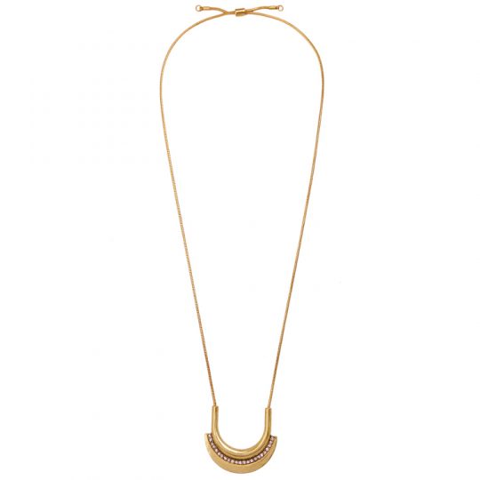 Gold Pave Stone Arch Pendant Necklace 2
