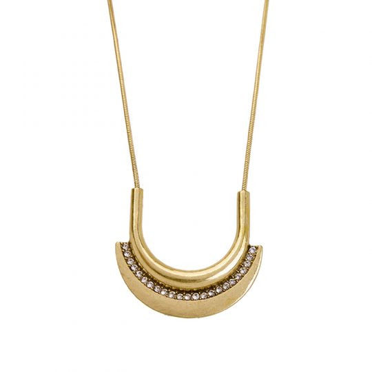 Gold Pave Stone Arch Pendant Necklace 3