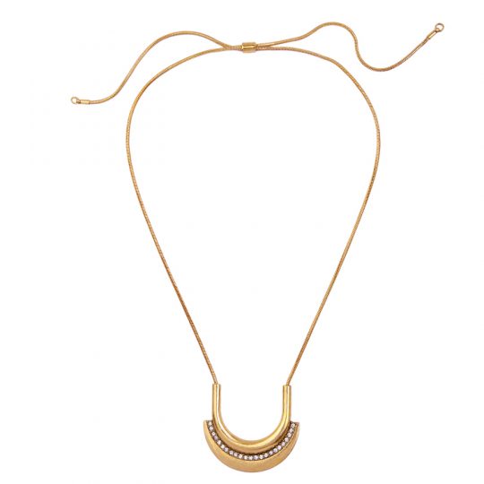 Gold Pave Stone Arch Pendant Necklace 4