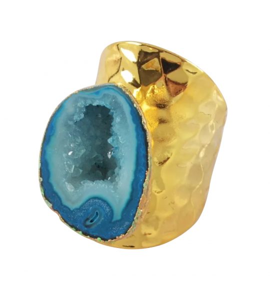 blue agate druzy natural stone statement ring