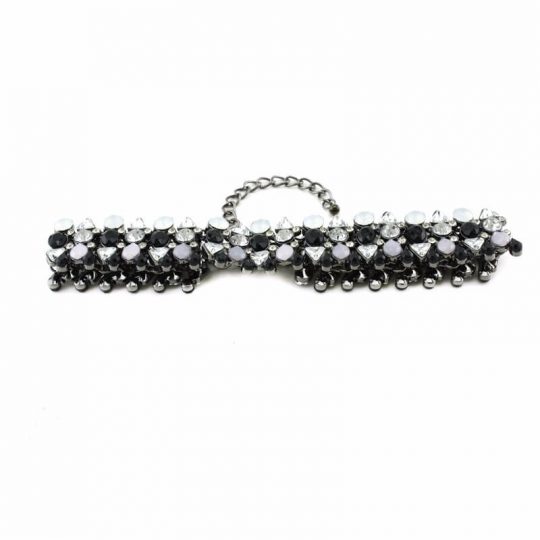 Black grey stone crystal choker necklace 4