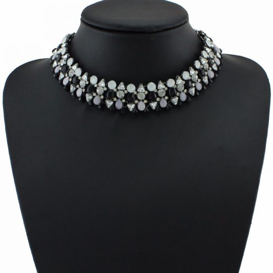 Black grey stone crystal choker necklace 6