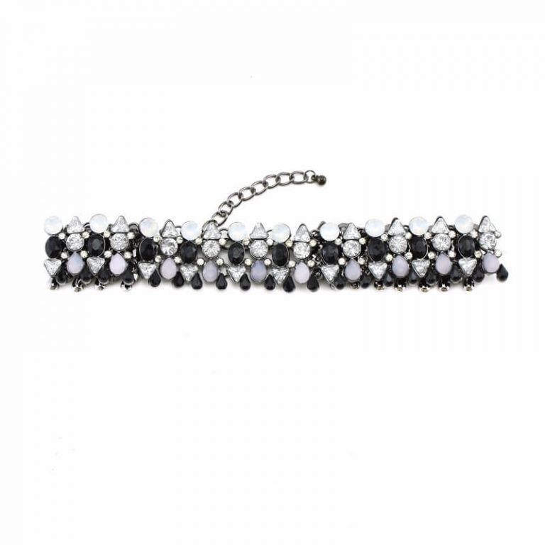 Black grey stone crystal choker necklace