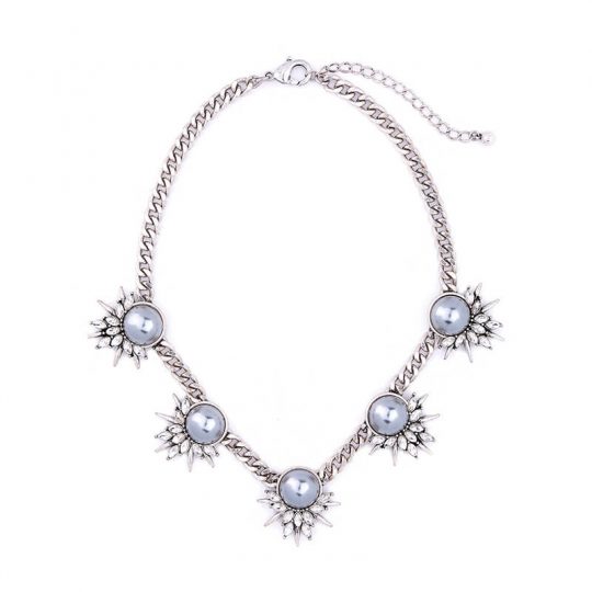 Grey Pearl Crystal Curb Chain Statement Necklace 1