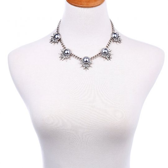 Grey Pearl Crystal Curb Chain Statement Necklace 7