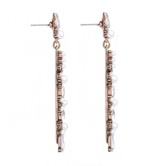 World Pearl Crystal long statement earrings 2
