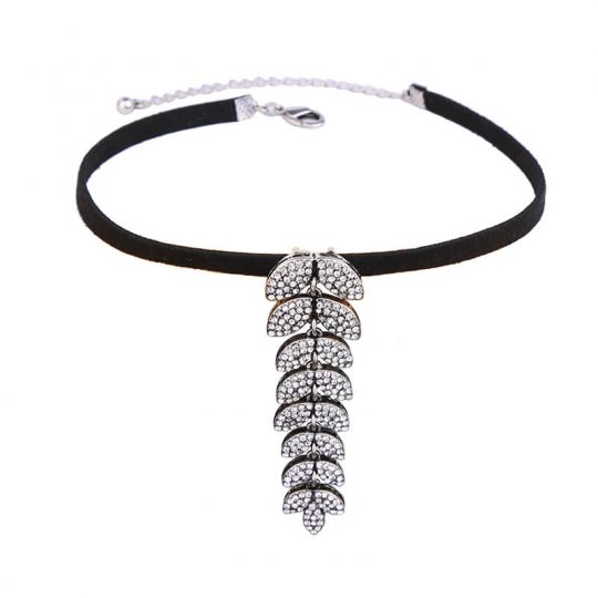 leaf crystal pendant choker necklace 2