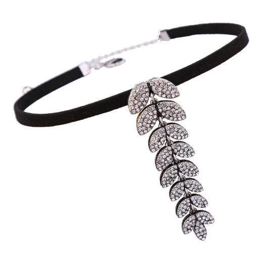 leaf crystal pendant choker necklace 3