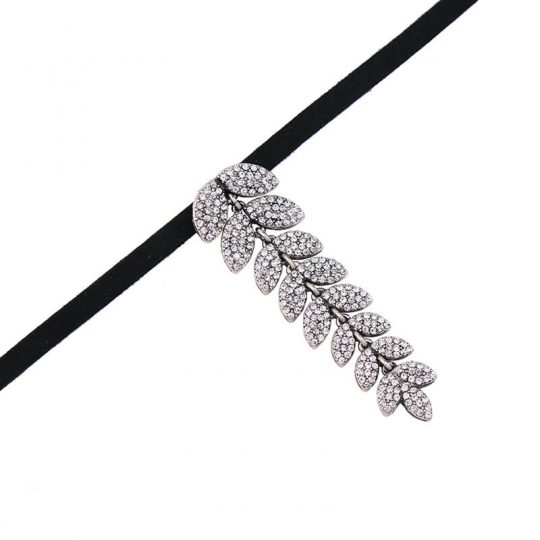leaf crystal pendant choker necklace 4