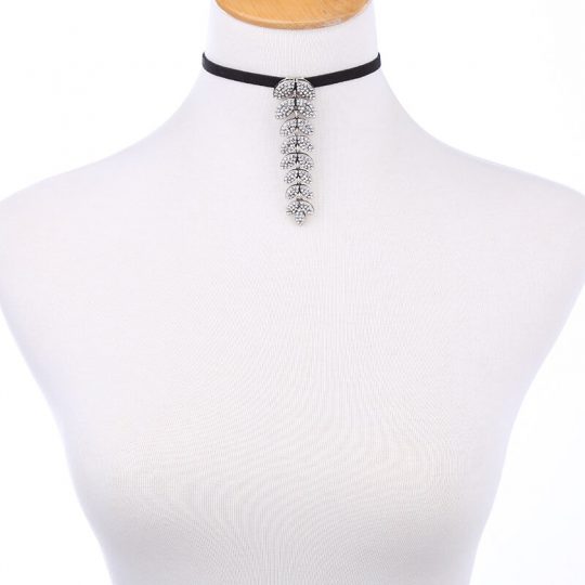 leaf crystal pendant choker necklace 5