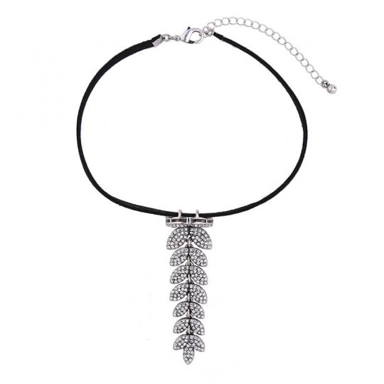 leaf crystal pendant choker necklace 6