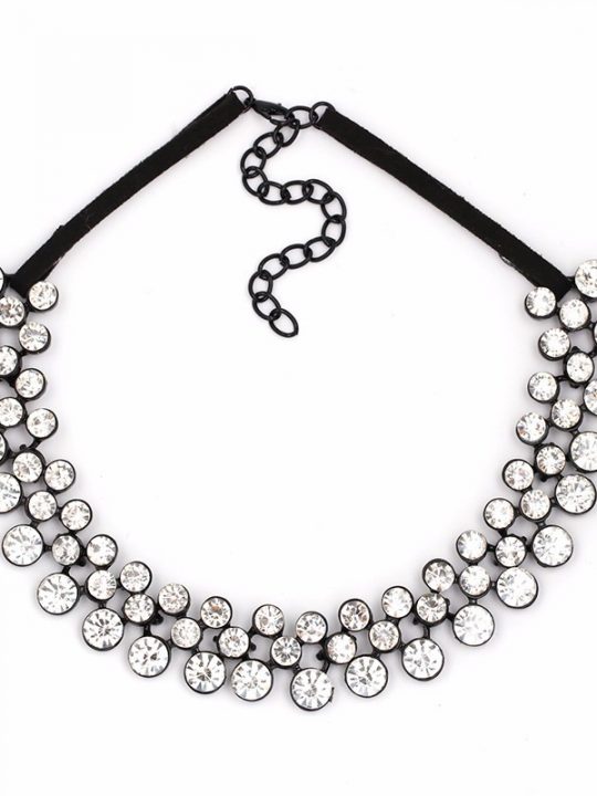 Black Clear Stone Circle Statement Necklace