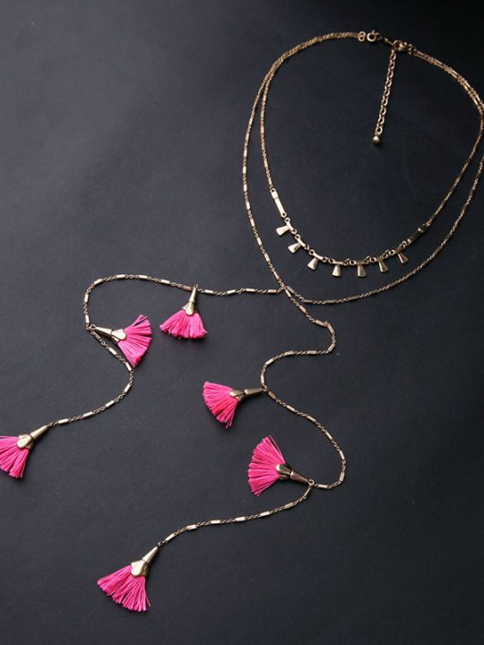 Pink Tassel Layer Necklace