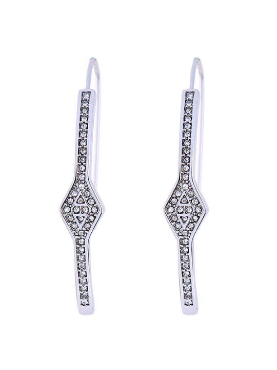 Silver Crystal Pave Curved Earrings