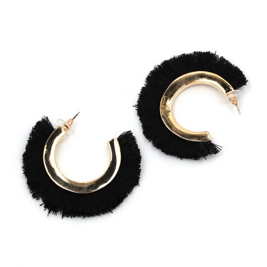 Black-Fringe-Hoop-Earrings
