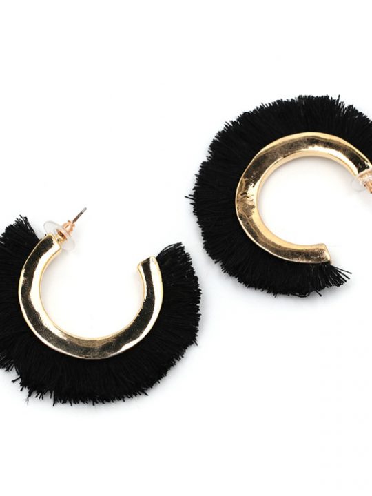 Black Fringe Hoop Earrings