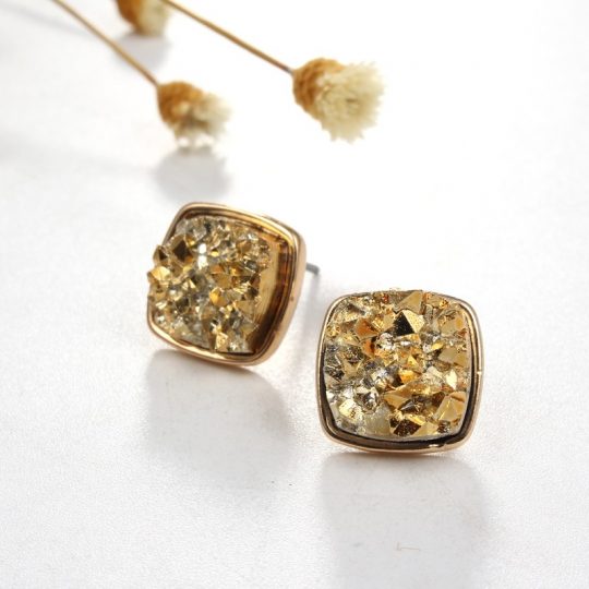 Geode-Square-Stud-Earring-Gold