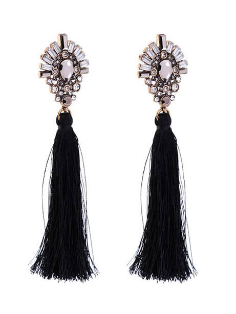 black tassel stone earrings