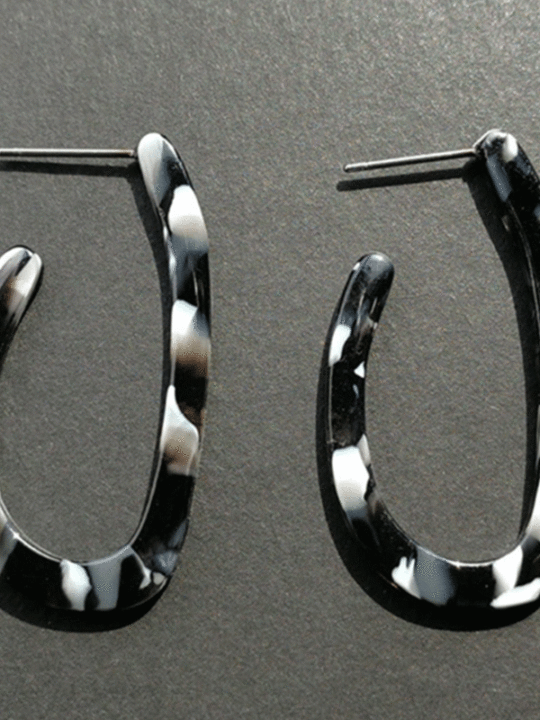 Black White Long Hoop Earrings